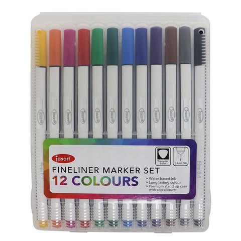 Jasart 12pc Fineliner 0.4mm Marker Quick-Drying Drawing Colouring Stationery Set