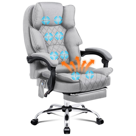 ALFORDSON Massage Office Chair Heated Fabric Seat Executive Computer (Grey)
