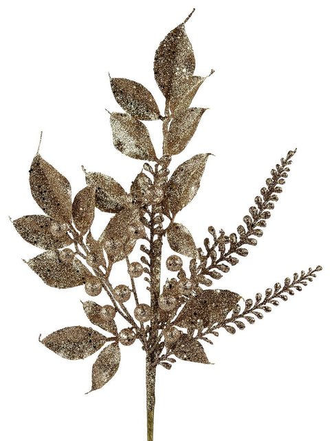 Christmas Warehouse - STEM2207 Gold Leaf Berry & Eucalyptus Native Spray Long Christmas Stem | 54cm Gold