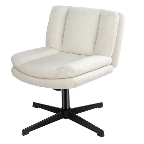 ALFORDSON Armless Office Desk Chair Mid Back Wide Seat Boucle (White)