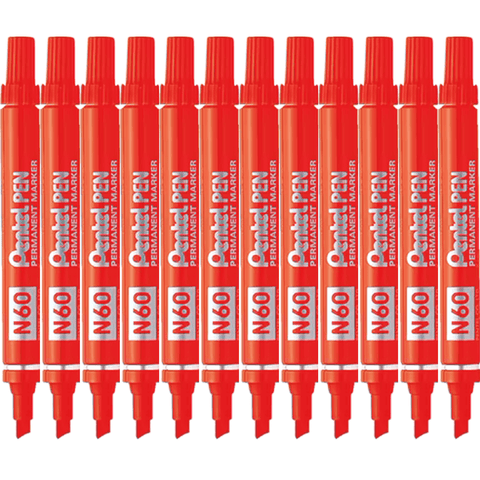 Pentel N60 Box 12 Permanent Marker Chisel Point (Red)