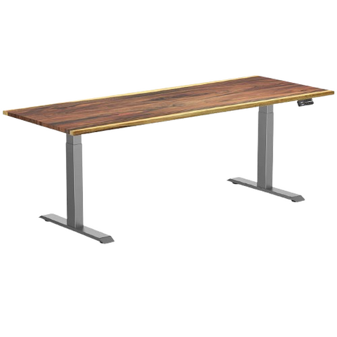 Desky Dual Hardwood Sit Stand Desk 200cm Saman Desktop and Space Grey Frame