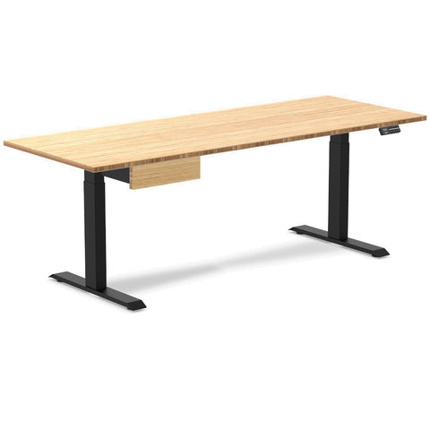 Desky Dual Bamboo Standing Desk With Drawer 200cm and Matte Black Frame