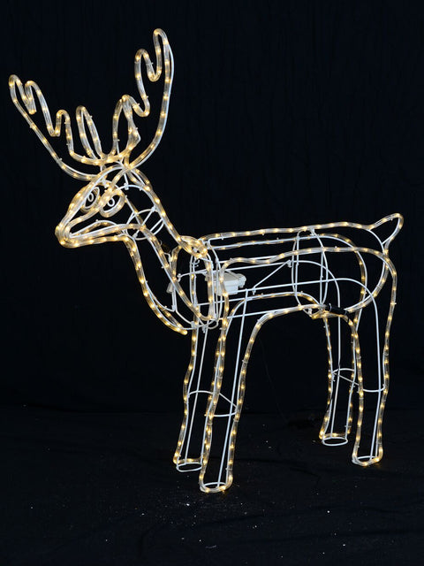 Christmas Warehouse - OUDRS227 1.1m Outdoor 3D Moving Head Standing Reindeer LED Rope Light Display Warm White on White