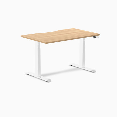 Desky Dual Scalloped Melamine Sit Stand Desk - Sublime Teak / 1200x750mm / White