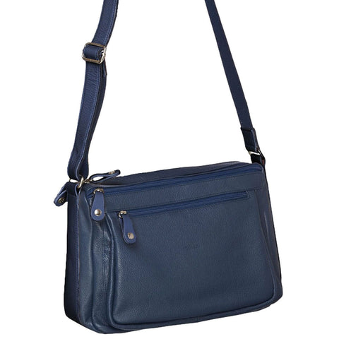 Milleni Women's Nappa Leather Shoulder Crossbody Bag 35x22cm Navy