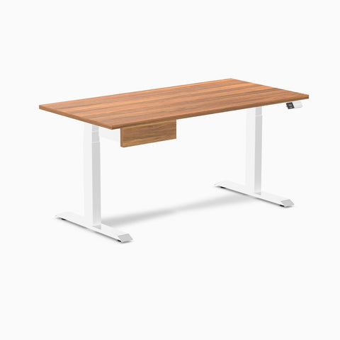Desky Dual Melamine Standing Desk With Drawer 150cm Prime Oak Desktop and White Frame