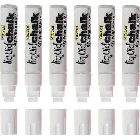 Texta Liquid Chalk Marker Jumbo Dry Wipe Thick 15mm Tip (White) [Pack 6]