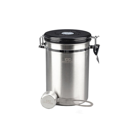 Coffee Culture Large Coffee Canister Storage Round Container (Silver)