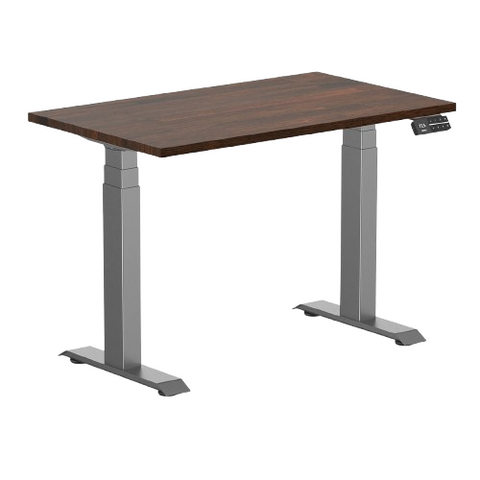 Desky Dual Mini Rubberwood Sit Stand Desk 100cm Dark Walnut Desktop and Space Grey Frame