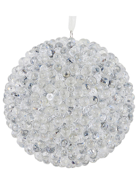 Christmas Warehouse - DECR2622 Whimsical Clear & Silver Grand Crystal Beaded Shimmer Bauble | 12cm Clear with Silver
