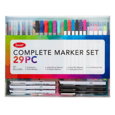 Jasart 29pc Complete Marker Drawing Set Art/Craft Sketch/Colouring Supplies