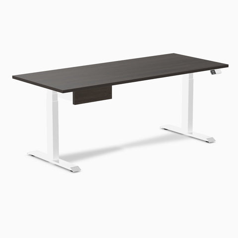 Desky Dual Melamine Standing Desk With Drawer 180cm Burnished Wood Desktop and White Frame