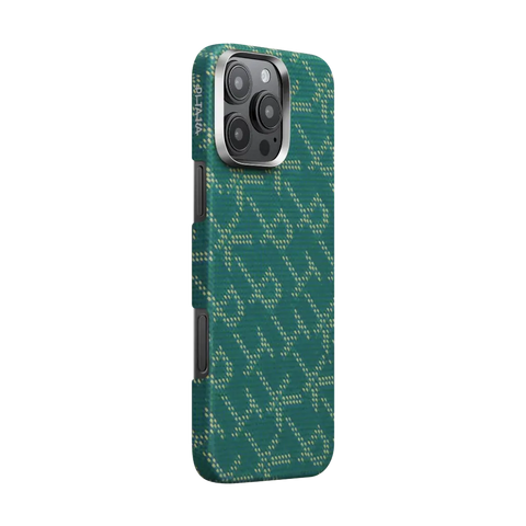 PITAKA Aramid Fibre Ultra-Slim Cas for iPhone 16 Pro Max (Monogram-Gold/Green)