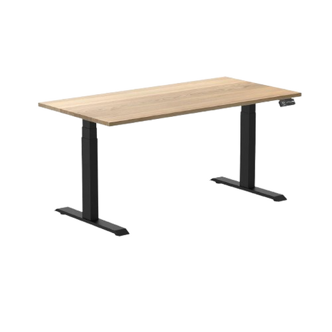 Desky Dual Hardwood Sit Stand Desk 150cm (White Ash Desktop/Matte Black Frame)