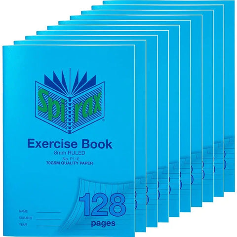 Spirax P110 Exercise Book Ruled 8mm 70GSM 128 Page A4 Blue Cover 10 Pack