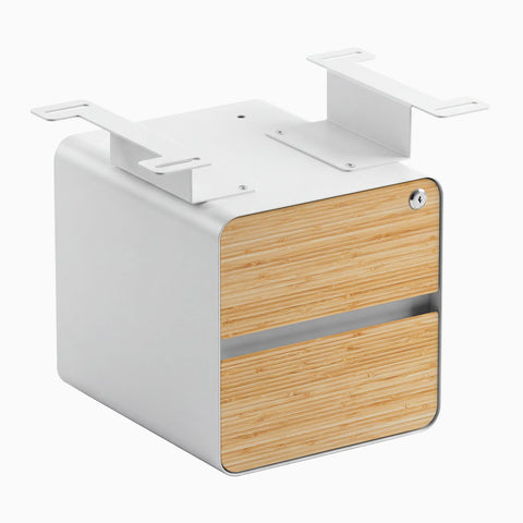 Desky Minimal Under Desk Cabinet - Bamboo / White
