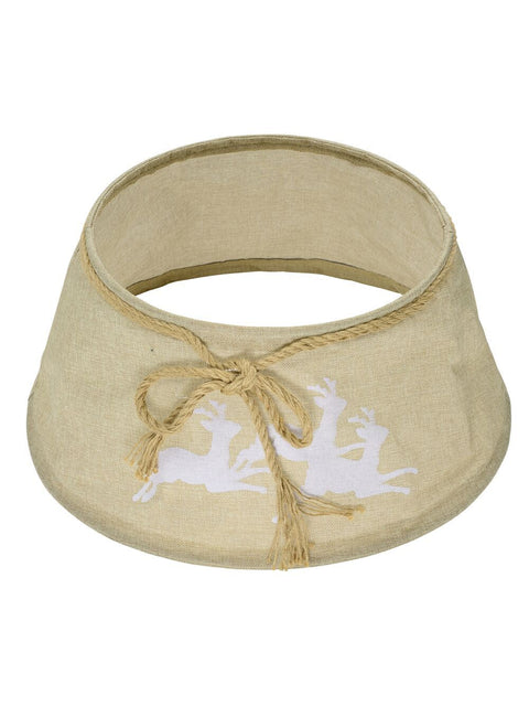 Christmas Warehouse - SKRT2406 62cm Burlap & Prancing Reindeer Christmas Tree Collar With Rope Bow Natural with White