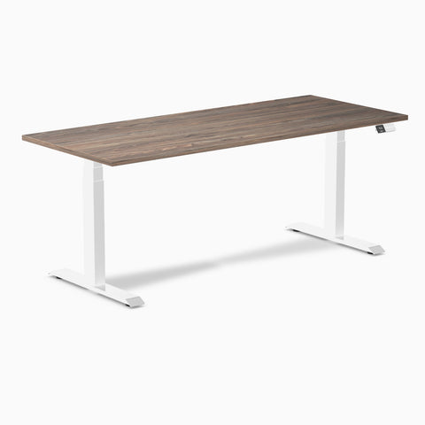 Desky Dual Melamine Sit Stand Desk 180cm Natural Walnut Desktop and White Frame