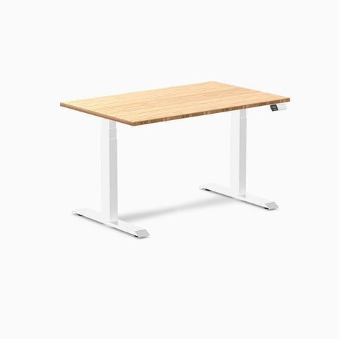 Desky Dual Bamboo Sit Stand Desk 120cm Bamboo Desktop and White Frame
