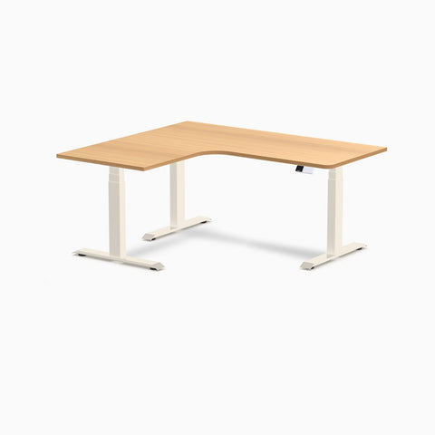 Desky L-Shape Melamine Sit Stand Desk 160cm - Left Return Select Beech Top and Matte Black Leg