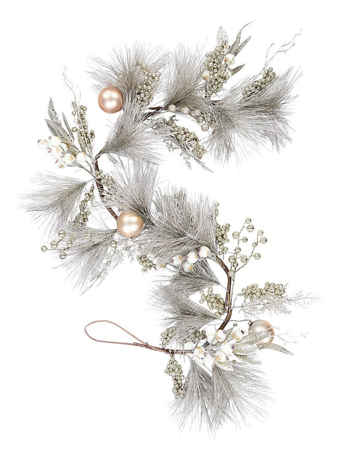 Christmas Warehouse - GARL1530 1.5m Decorated Champagne Weymouth Pine Garland | Berries & Baubles Champagne