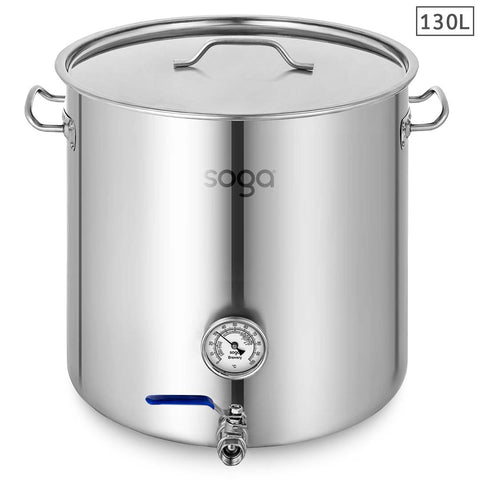 Soga 130L Stainless Steel Brewery Pot with Beer Valve 55x55cm