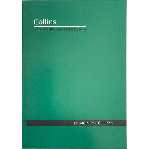 Collins Debden Collins A60 Series Analysis Book 10 Money Column Feint Ruled Stapled 60 Leaf A4 Green