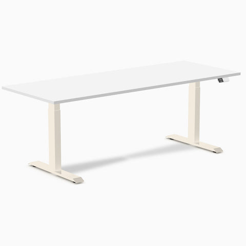 Desky Dual Melamine Sit Stand Desk 200cm White Desktop and Wheat Frame