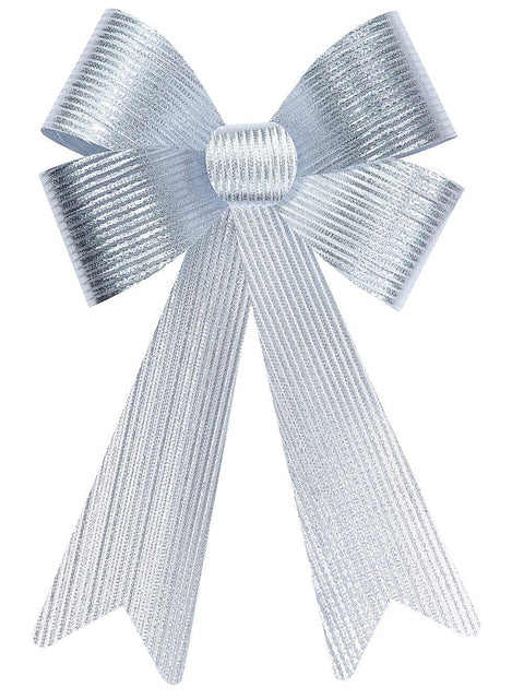 Christmas Warehouse - DECRB254 Silver Glitter Stripe Timeless Monumental Bow | 45cm Silver