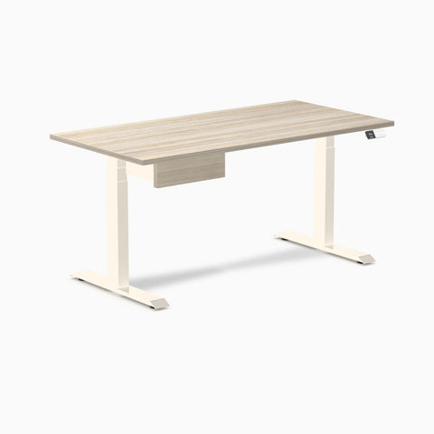 Desky Dual Melamine Standing Desk With Drawer 150cm Classic Oak Desktop and Wheat Frame