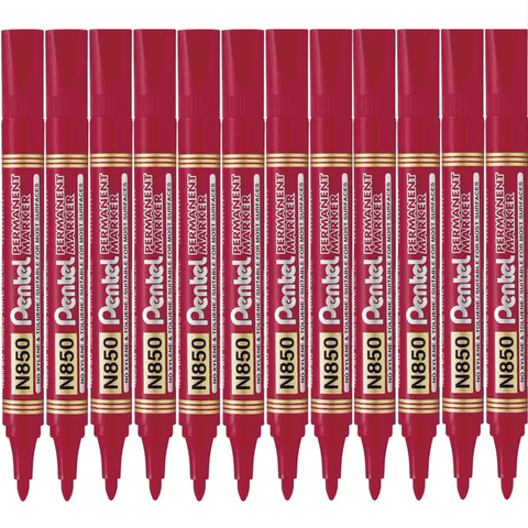 Pentel N850 Box 12 Permanent Marker Bullet Tip 1.5mm (Red)