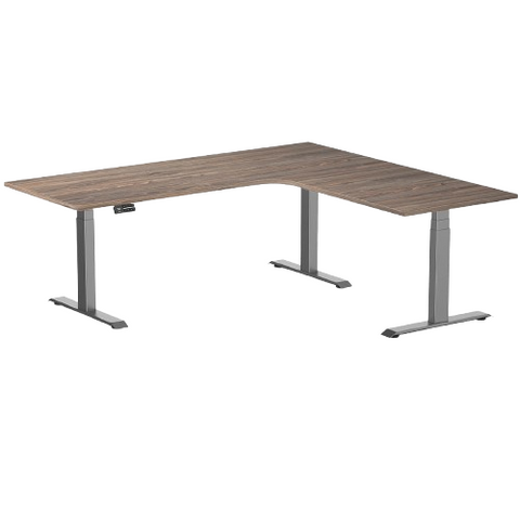 Desky L-Shape Melamine Sit Stand Desk 200cm - Right Return Natural Walnut Top and Space Grey Leg