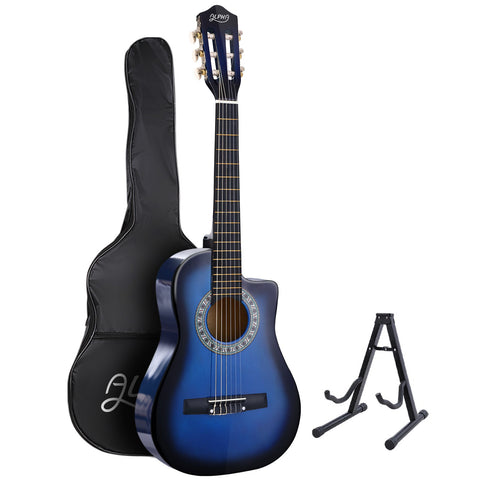 Alpha 34" Classical Guitar Wooden Body Nylon String with Stand Beginner Blue