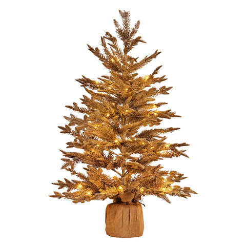 Christabelle 3ft Christmas Tree with Lights - Gold Fir in Hessian Base