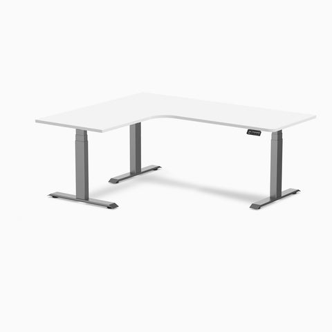 Desky L-Shape Melamine Sit Stand Desk 1800x1500mm Left Return (White Desktop/Space Grey Frame)