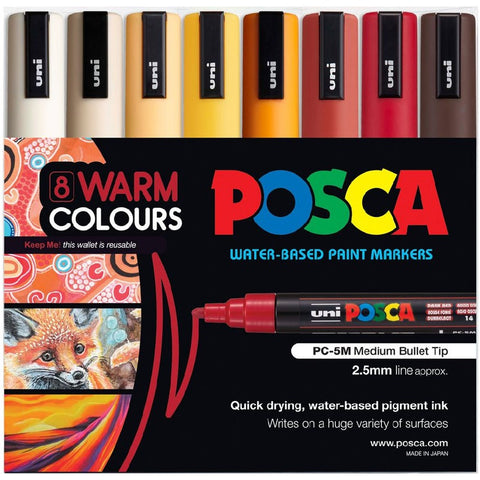 Uni POSCA PC-5M Paint Markers Bullet Tip Medium 8 Colour Pack (Warm Tones)