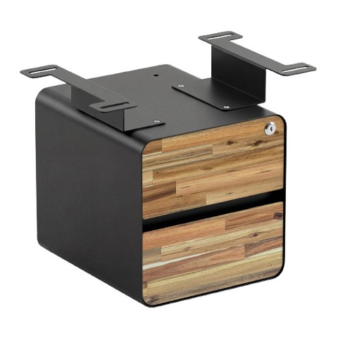 Desky Minimal Under Desk Cabinet - Acacia Hardwood / Black