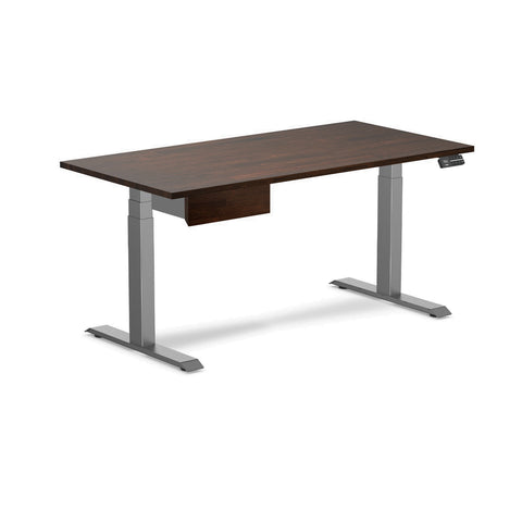 Desky Dual Rubberwood Standing Desk With Drawer 150cm Dark Walnut Desktop and Space Grey Frame