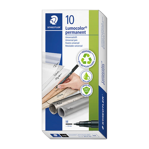 Staedtler Lumocolour 1mm Permanent Medium Pen (Black) [Box 10]