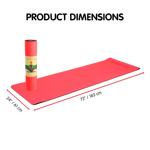 Powertrain 8mm Thick TPE Yoga Mat Non-Slip Home Gym Fitness Exercise Pilates Workout Mat with Carry Strap - Red