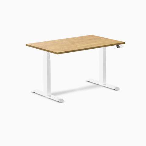 Desky Dual Rubberwood Sit Stand Desk 120cm Light Oak Desktop and White Frame