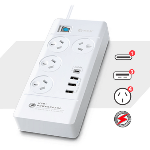 Sansai 4 Outlet Usb A And Usb C Powerboard With 20w Usb C Pd