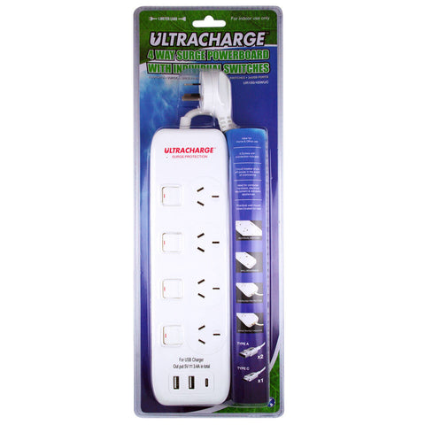 Ultracharge 4-Outlet Surge Strip with USB-C Ports