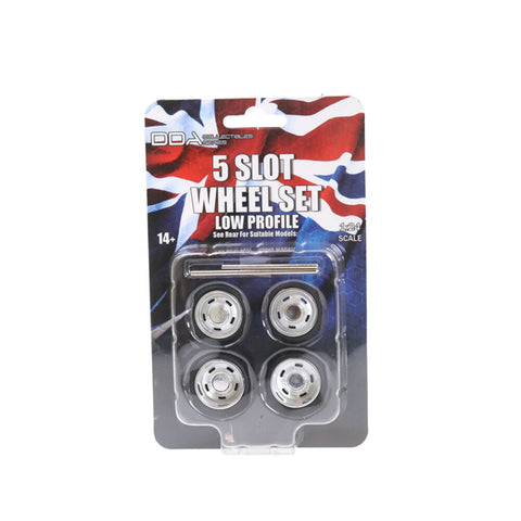 DDA 1:24 4pcs 5 Slot Low Profile Wheels With Tyres & Axles Suits Slammed Model