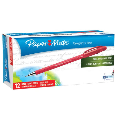 Papermate Flexgrip Ultra Ballpoint Pen Medium Nib Capped (Red) [Box 12]