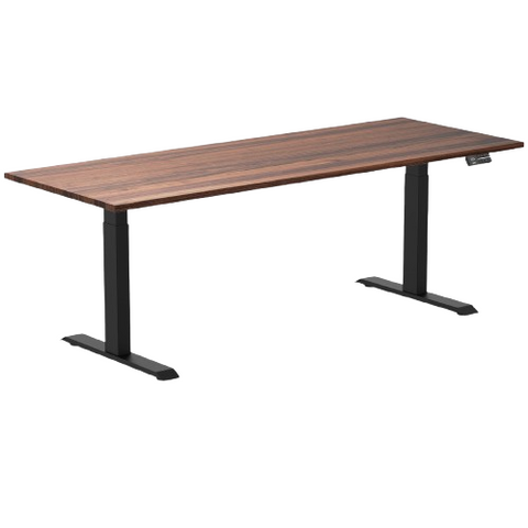 Desky Dual Hardwood Sit Stand Desk 200cm Walnut Desktop and Matte Black Frame