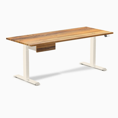 Desky Dual Hardwood Standing Desk With Drawer 180cm Teak Desktop and Wheat Frame