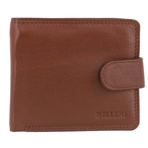 Milleni Men's Leather Tab Cash/Card Zone Protected RFID Wallet 11.5cm Tan