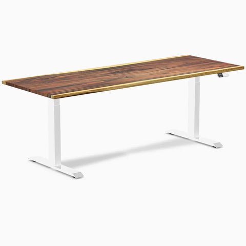 Desky Dual Hardwood Sit Stand Desk 200cm Saman Desktop and White Frame